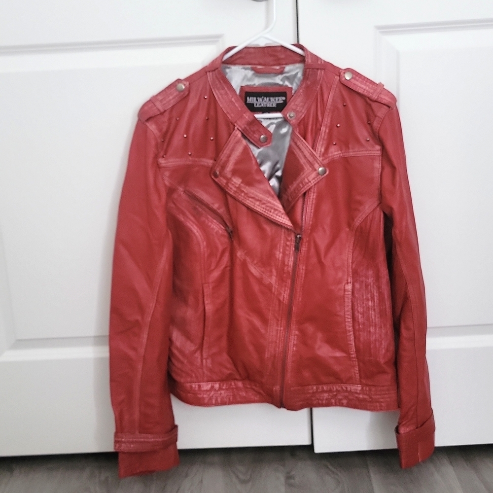 Womens Red Milwaukee Leather Motorcycle Jacket